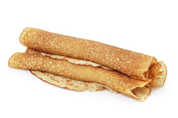 freshly baked rolled blinis or crepes isolated