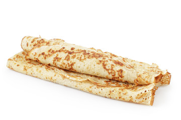 freshly baked rolled blinis or crepes isolated