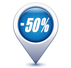 moins 50 pour 100 sur marqueur géolocalisation bleu