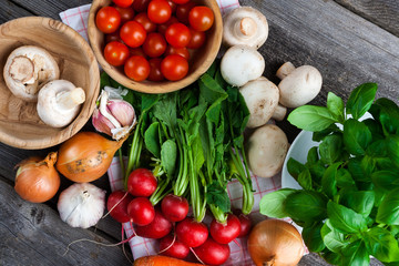 Fresh vegetables on wooden table