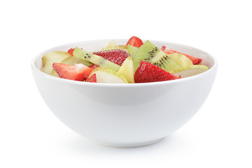 fresh mix fruit salad with strawberry, kiwi and peach, isolated