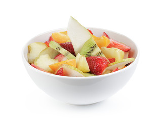 fresh mix fruit salad with strawberry, kiwi and peach, isolated