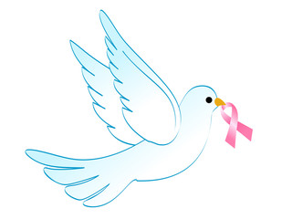 Dove with pink ribbon