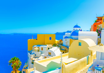 View to the sea from pictorial Oia in Santorini island in Greece