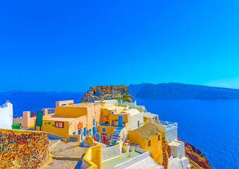 View to the sea from pictorial Oia in Santorini island in Greece