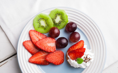 Fresh fruit on a plate.