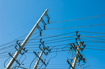 electricity pole on Blue Sky in Thailand