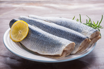 Raw herrings fillets