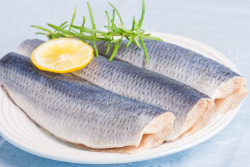 Raw herrings fillets