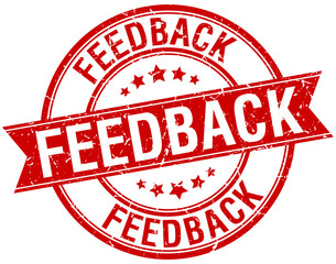 feedback grunge retro red isolated ribbon stamp