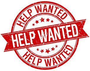 help wanted grunge retro red isolated ribbon stamp