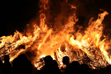 Easter bonfire in Spreewald Region, Lower Lusatia, Germany.