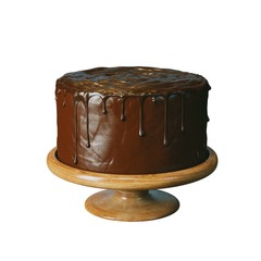 Delicious chocolate cake on stands. Isolated on white