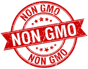 non gmo grunge retro red isolated ribbon stamp