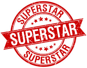 superstar grunge retro red isolated ribbon stamp