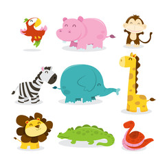 Obraz premium Happy Jungle Animals Icons