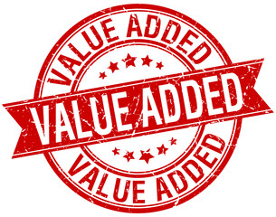 value added grunge retro red isolated ribbon stamp