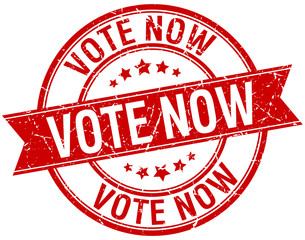 vote now grunge retro red isolated ribbon stamp