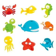 Crédence de cuisine en verre imprimé Vie marine Happy Silly Cute Sea Animals Set