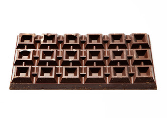 Big plate of dark chocolate on white background