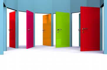 3D colorful open doors