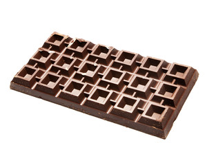 Big plate of dark chocolate on white background