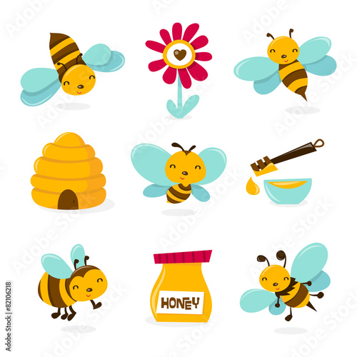 "Cute Honey Bee Icons" Stock image and royalty-free vector files on