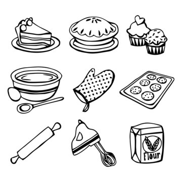 Baking Icons Doodle Line Art