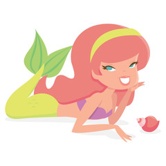 Cartoon Retro Pin Up Mermaid Girl Lying Down