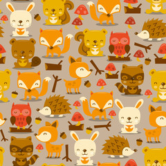 Super Cute Woodland Creatures Seamless Pattern Background