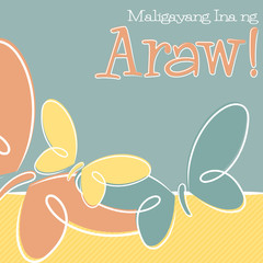 Hand Drawn Tagalog Happy Mother's Day card in vector format.