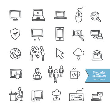 Hand drawn computer icons collection: interface icons
