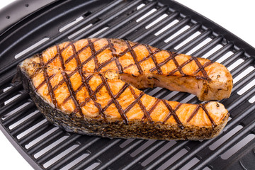 Salmon steak on the grill