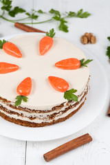 Easter homemade carrot cake with little carrots on top