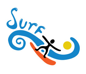 Obraz premium surfer on the wave, vector illustration