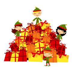 Christmas Santa Elves Gifts Stack