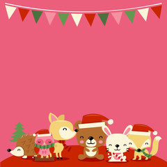 Christmas Woodland Creatures Party copy space