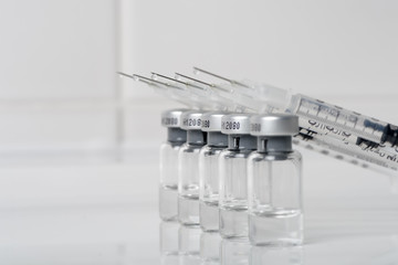 Battery of syringes in labor, ready for medical research