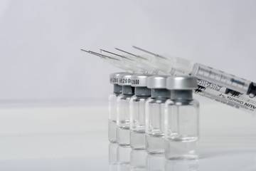 Battery of syringes in labor, ready for medical research