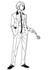 fashion man in a suit with a rose in his hand