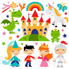Obraz na płótnie Canvas Retro Magical Fairytale Kingdom Set