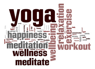 Yoga word cloud with white background
