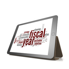 Fiscal policy word cloud on tablet