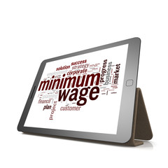 Minimum wage word cloud on tablet