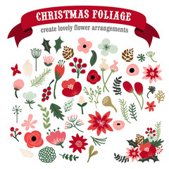 Vintage Hand Drawn Christmas Botanical Foliage Set