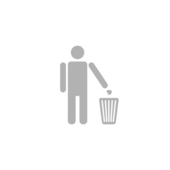 Simple icon man throwing garbage into a trash can.