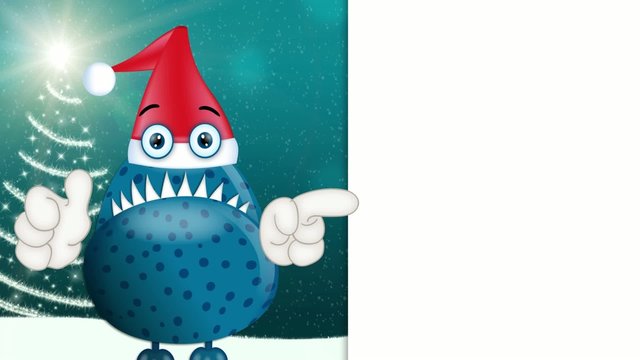 Monster Garry with santa clause hat christmas advertising space 