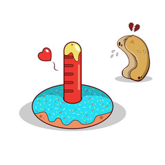 Isolated cartoon hot dog sausage cheating with donuts © lalilele13