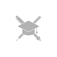 A simple image of a pencil and a pen under graduation cap