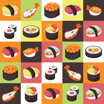 Colorful Japanese Sushi Tiles Background